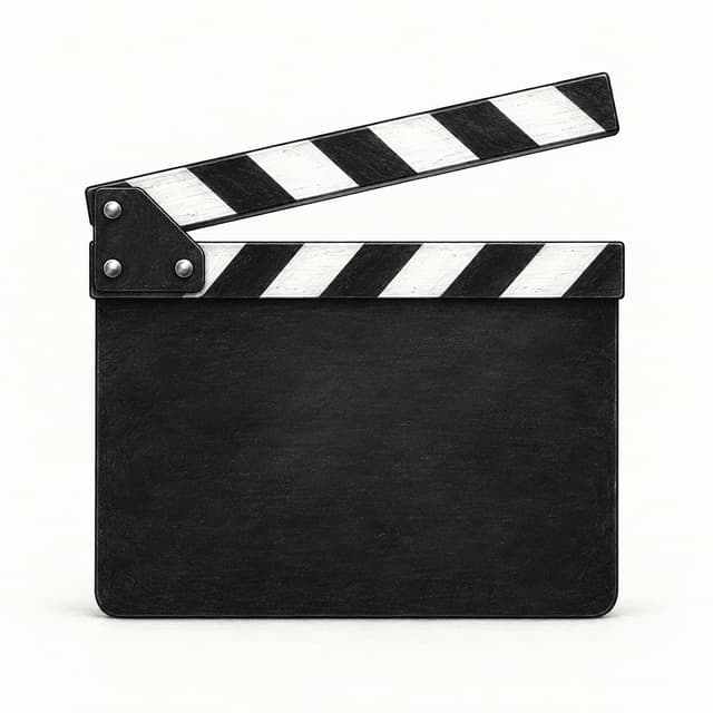 Zwart-witte illustratie van een tekstloze filmklapper in vooraanzicht