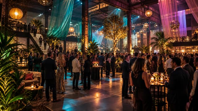 Thematische eventsetting met decor en sfeerverlichting