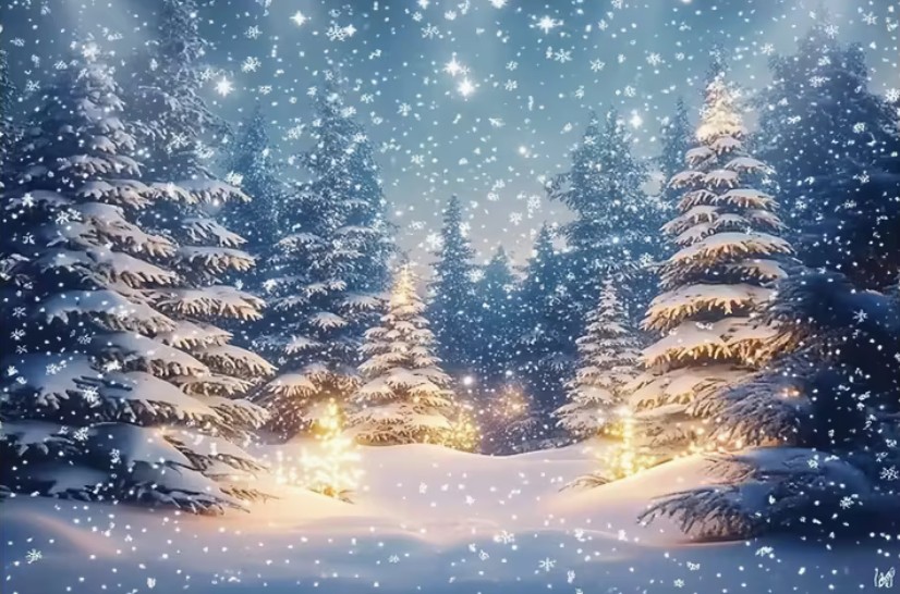 Winter backdrop with snow-covered pine trees